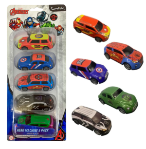 Kit com 5 Mini Carrinhos Pull Back Vingadores